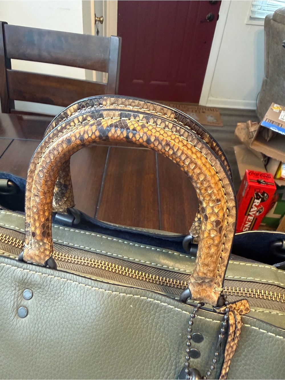 COACH Olive Green Rogue 36 w/ Genuine Python Handles - Picture 8 of 16
